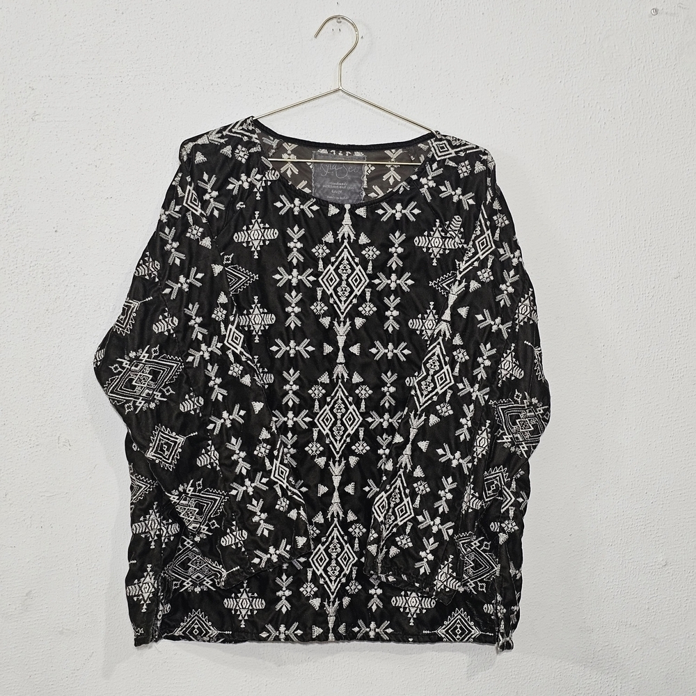 Kyla Seo Velevet Blouse Sz L  Embroidered Boho Crinkle Handmade Velour Whimi